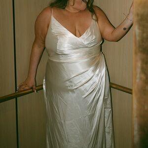 David's Bridal Cream Draped Wedding Dress